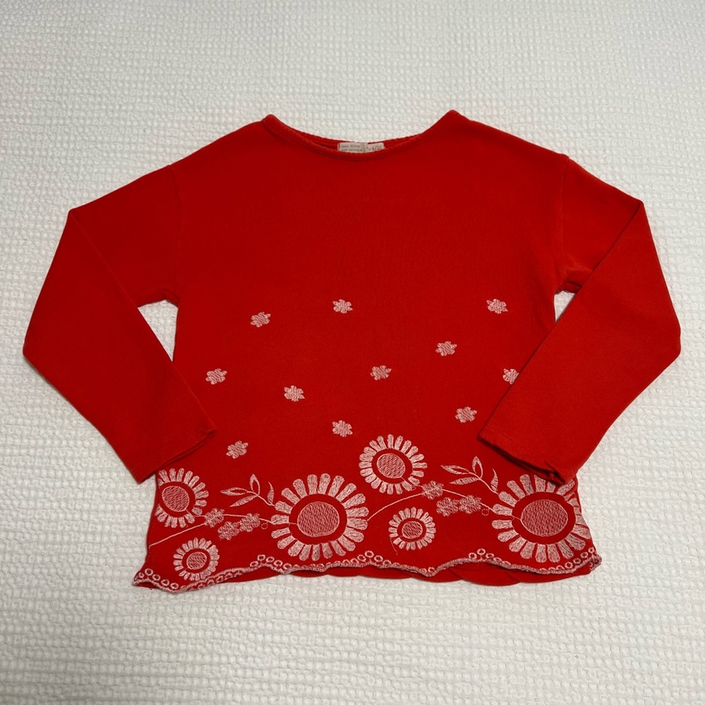 Zara Girls Red Floral Embroidered Sweater